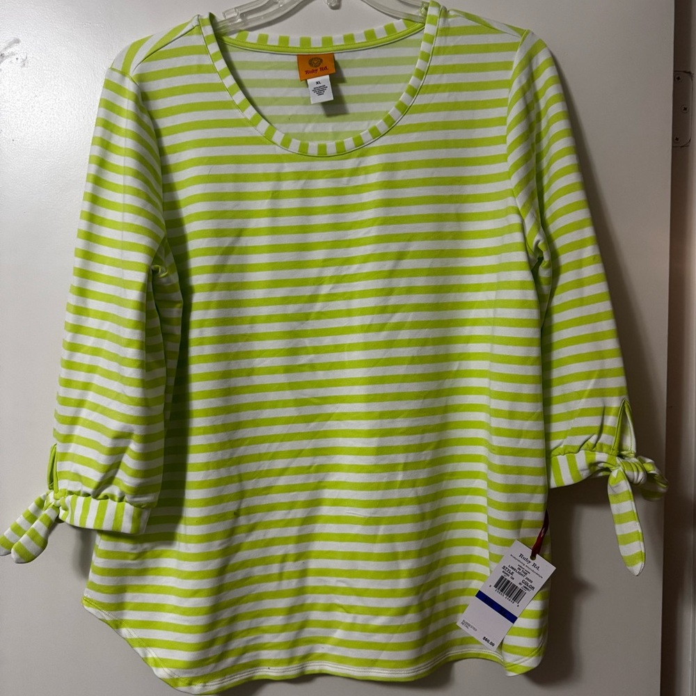 NWT Ruby Rd. Lime Green and White Striped Shirt Size XL